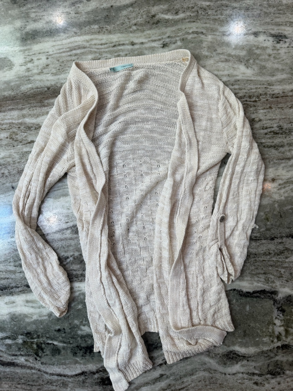 Maurices Cream Open-Front Lightweight Knit Cardigan